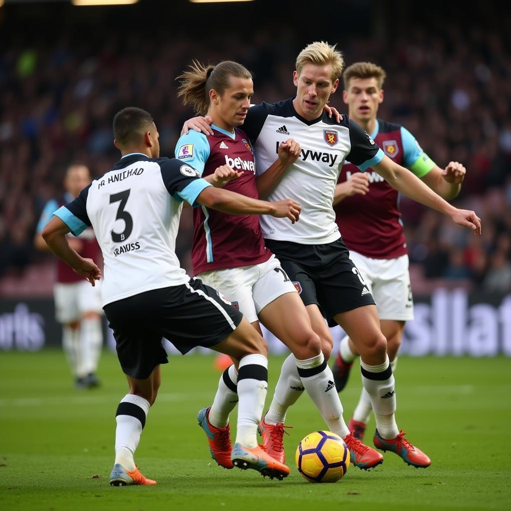 Haaland facing West Ham defenders