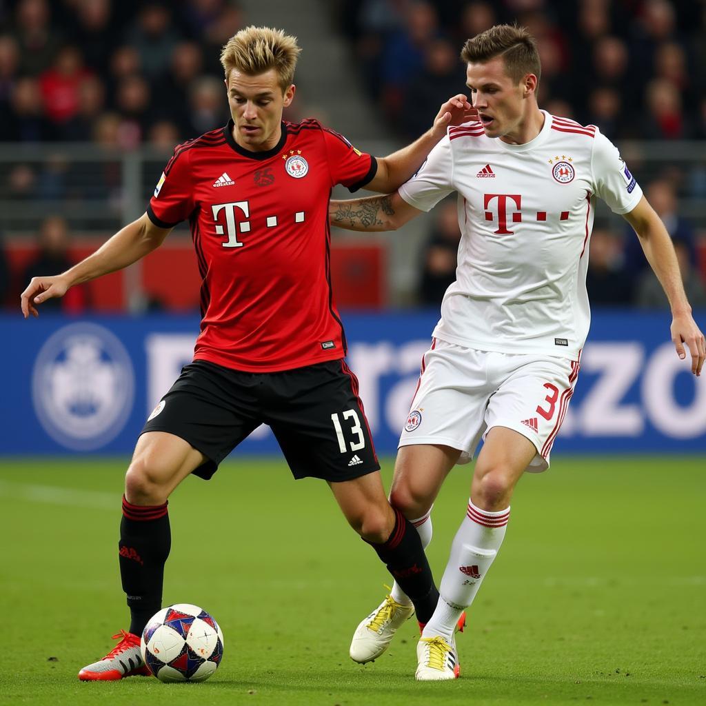 Haaland and Werner battling for the ball in a Bundesliga match