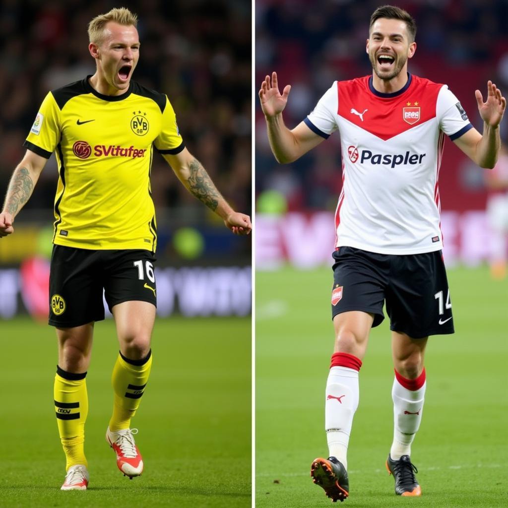 Haaland and Werner celebrating goals in their respective club jerseys