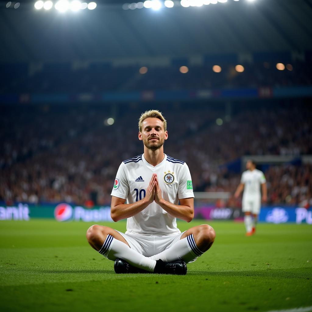 Haaland performing his Zen celebration after scoring a goal