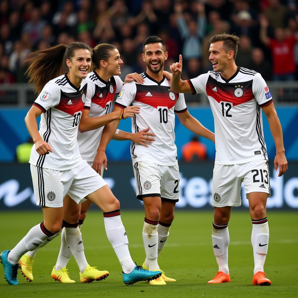 Handsome German Footballers Celebrating a Goal