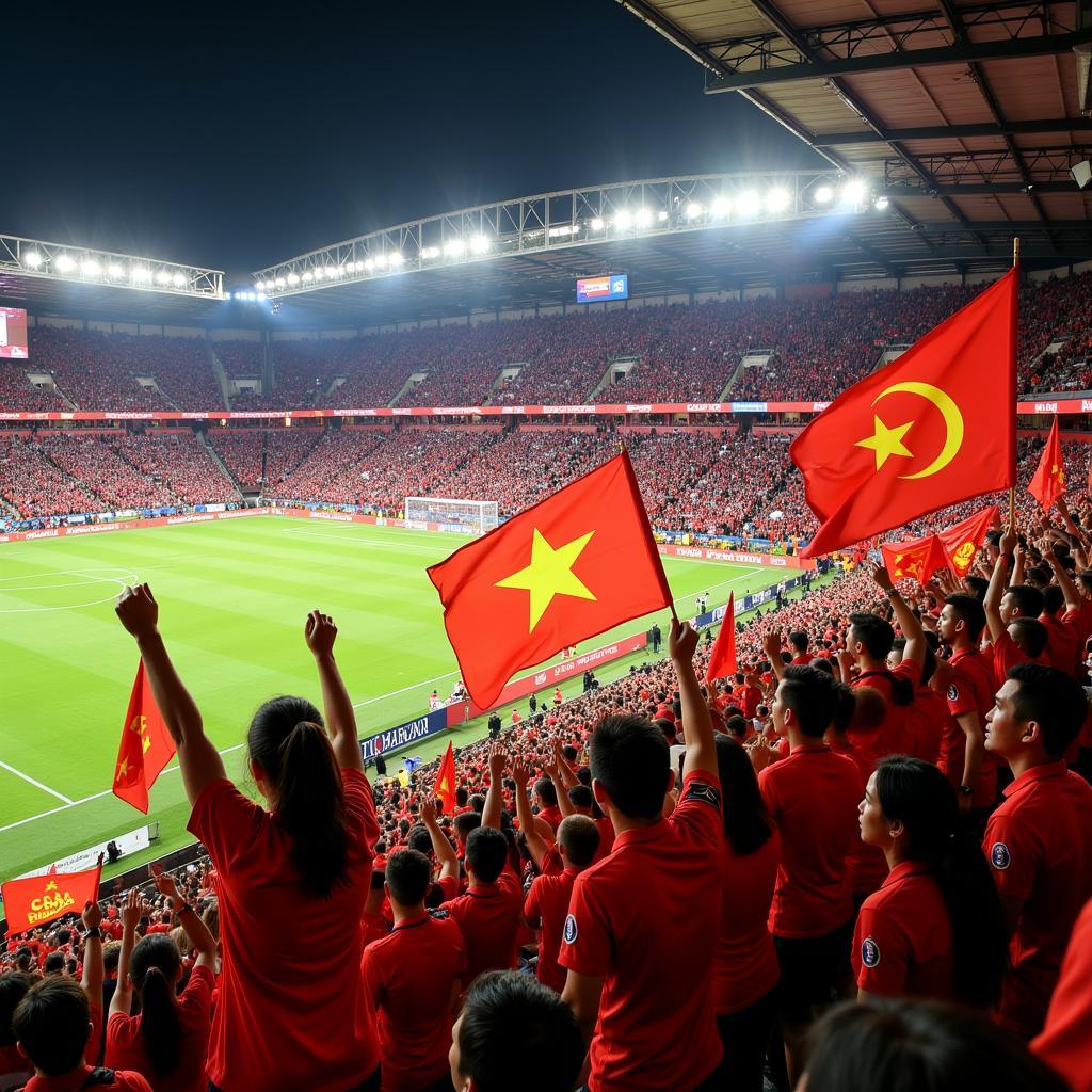 Hanoi T&T fans passionately cheering their team during a home game.