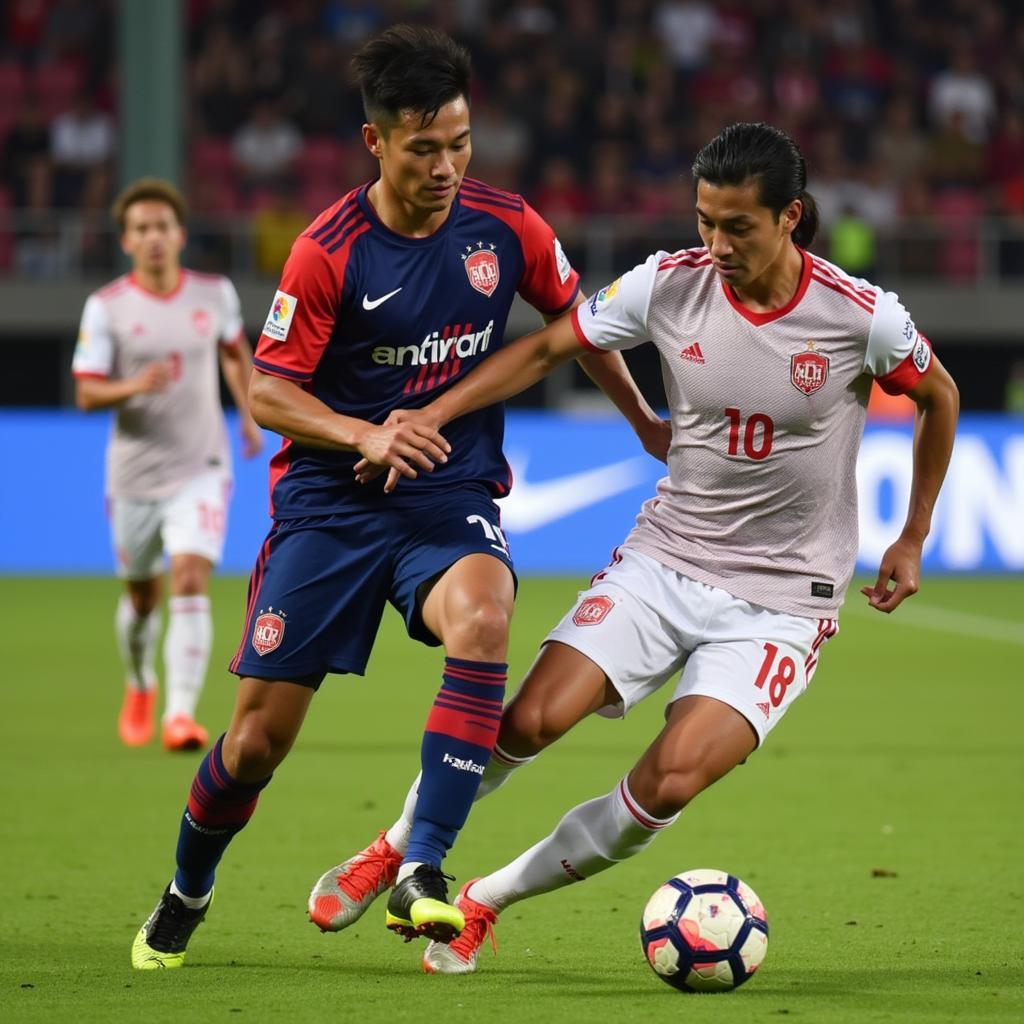 Hanoi T&T midfielders controlling the game against a rival team