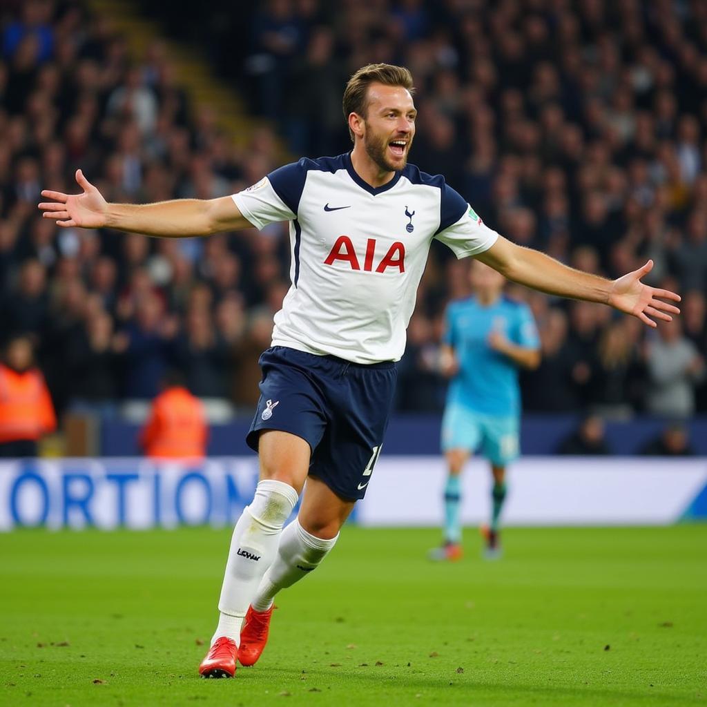 Harry Kane scoring a goal for Tottenham Hotspur during the 2016-2017 Premier League Season