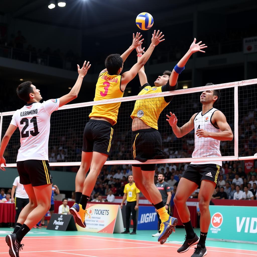 Vietnamese Male Volleyball Players in Action