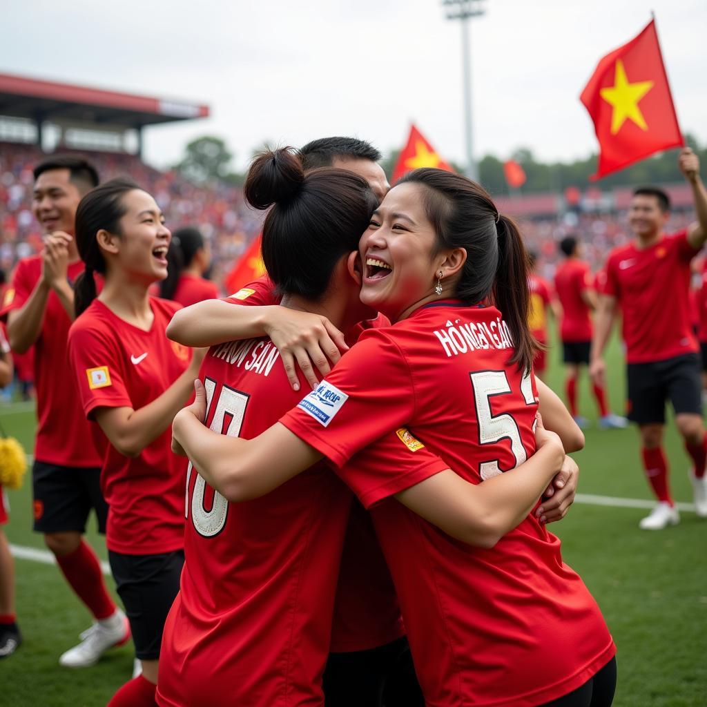 Hồng Sơn players' families celebrating a victory after a football match