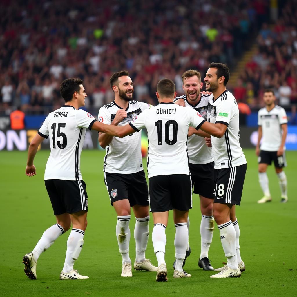 İlkay Gündoğan celebrating a crucial goal with his teammates.