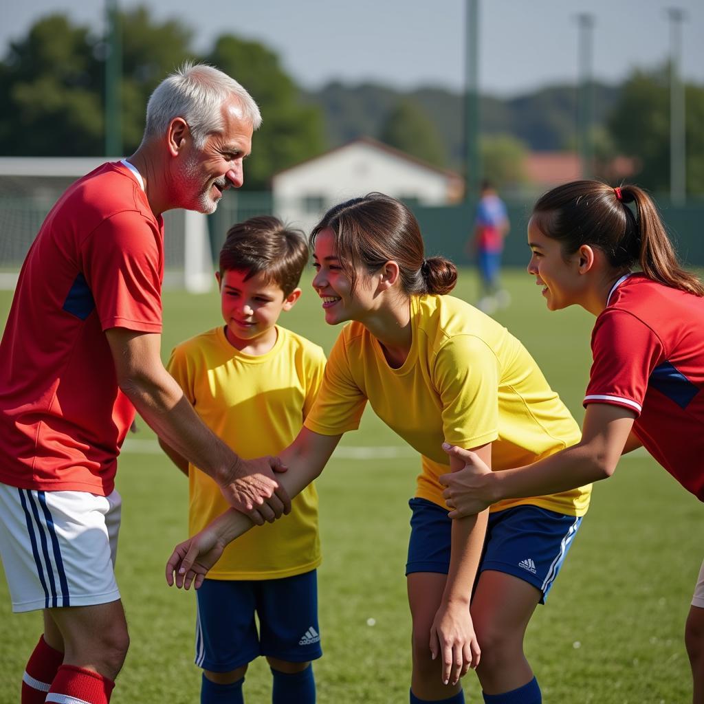 Veteran players mentoring younger teammates and contributing tactical expertise on the field.