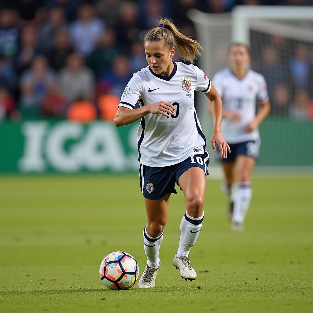 Isabel Johansen playing football, demonstrating her passion for the sport.