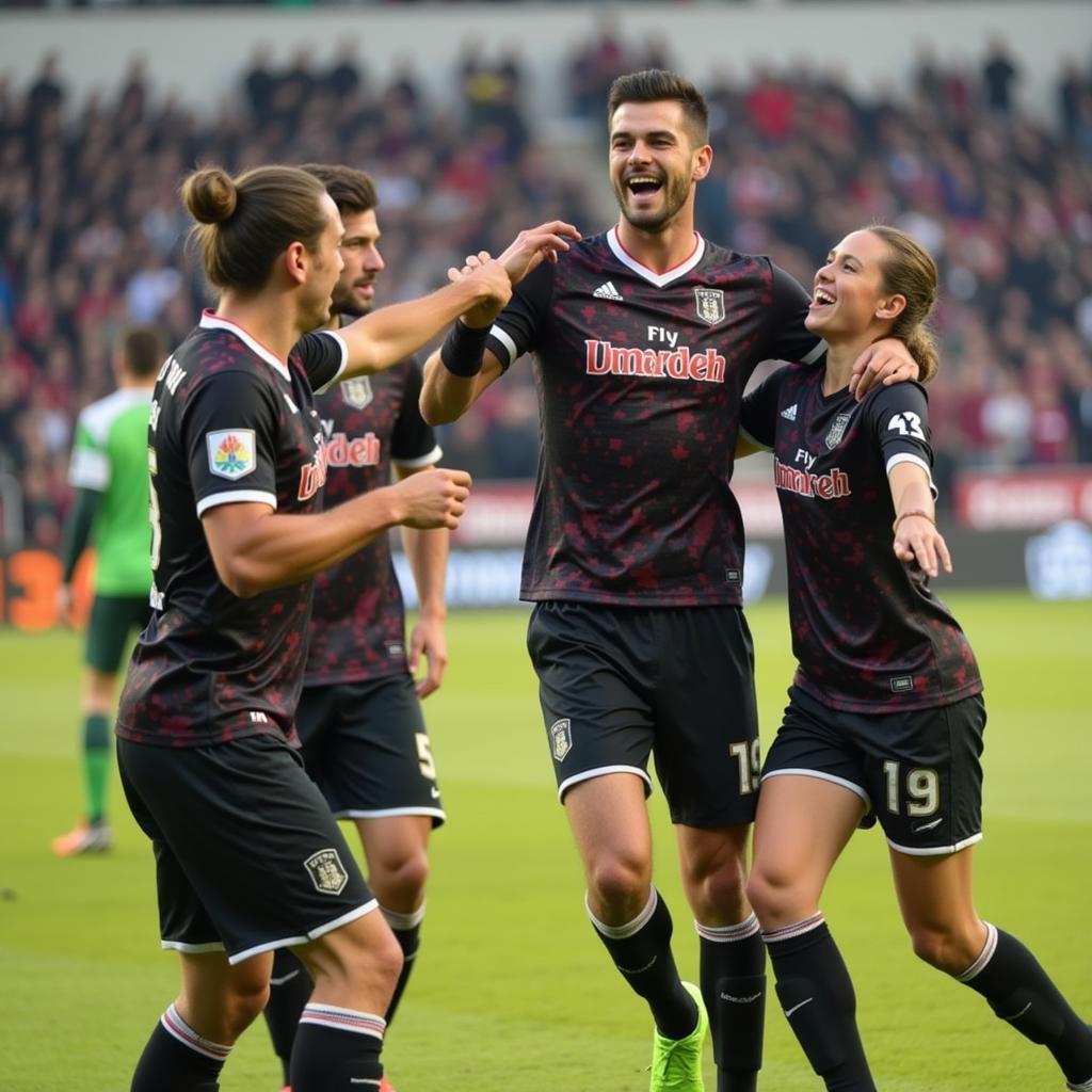 J. Kohler celebrating a goal with his teammates