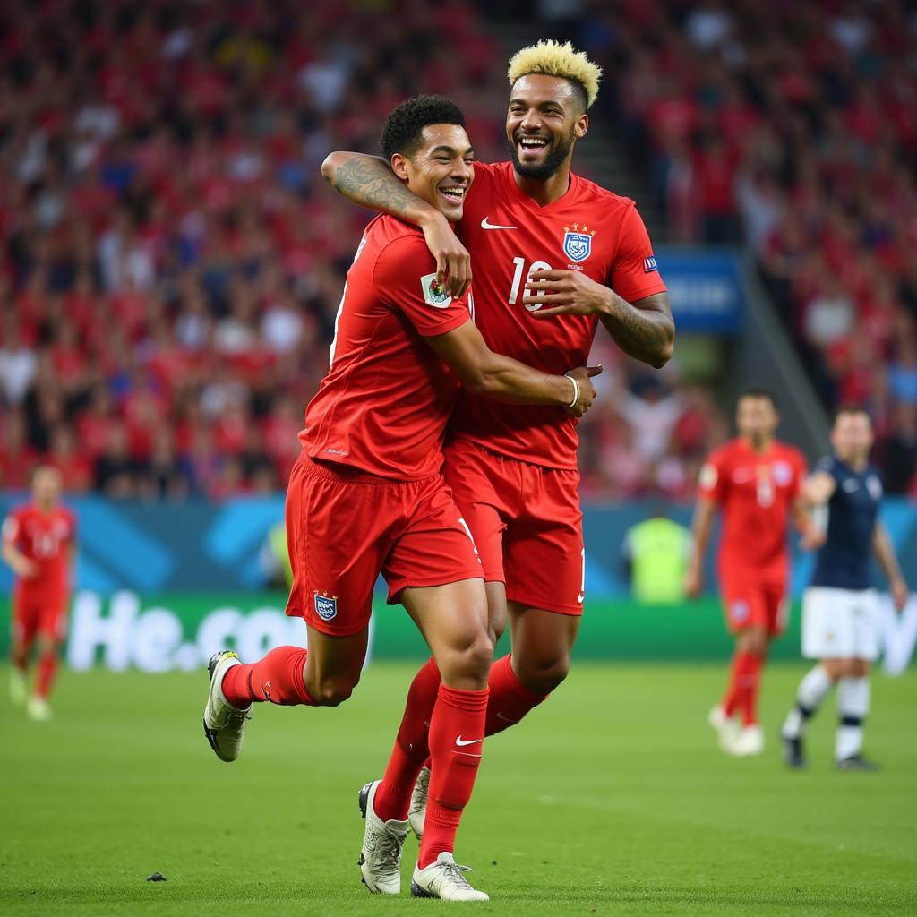 Jadon Sancho and Erling Haaland celebrate a goal together