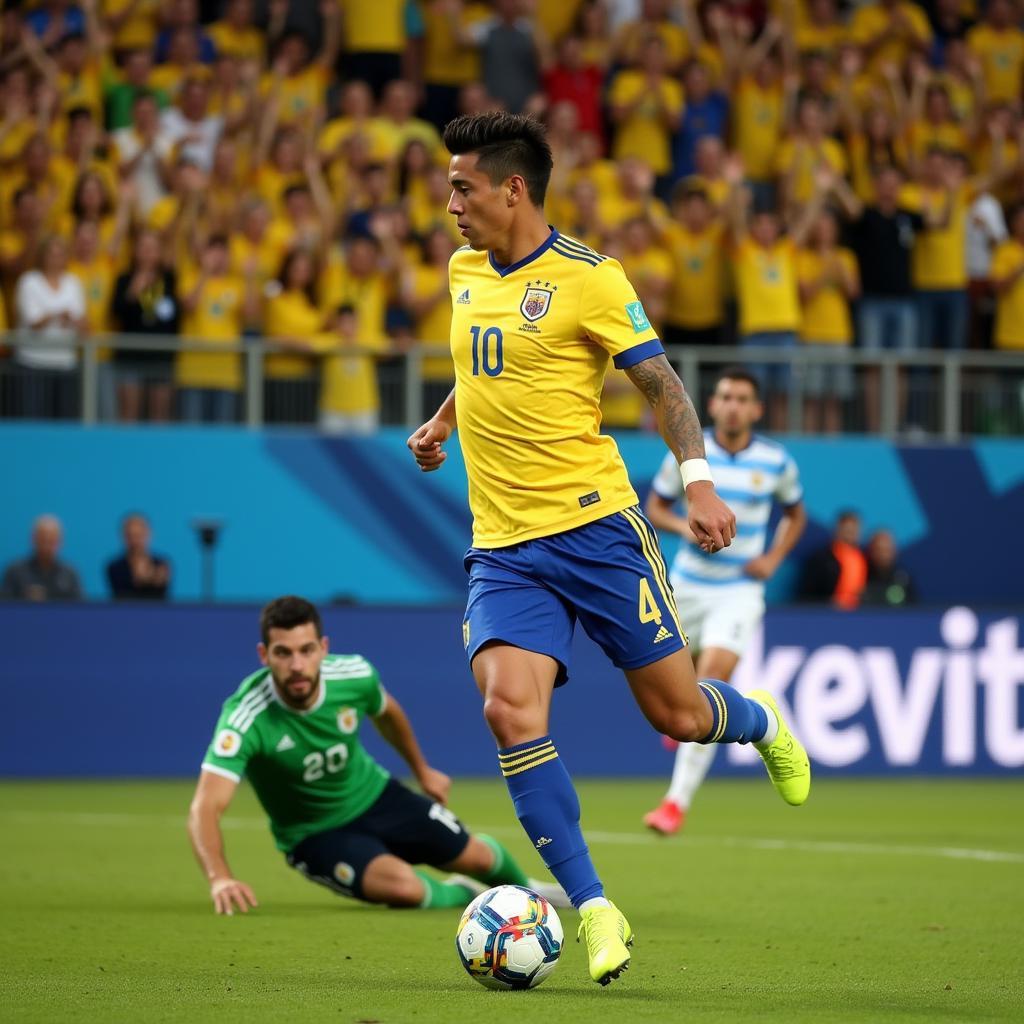 James Rodriguez scoring a stunning volley against Uruguay in the 2014 World Cup.