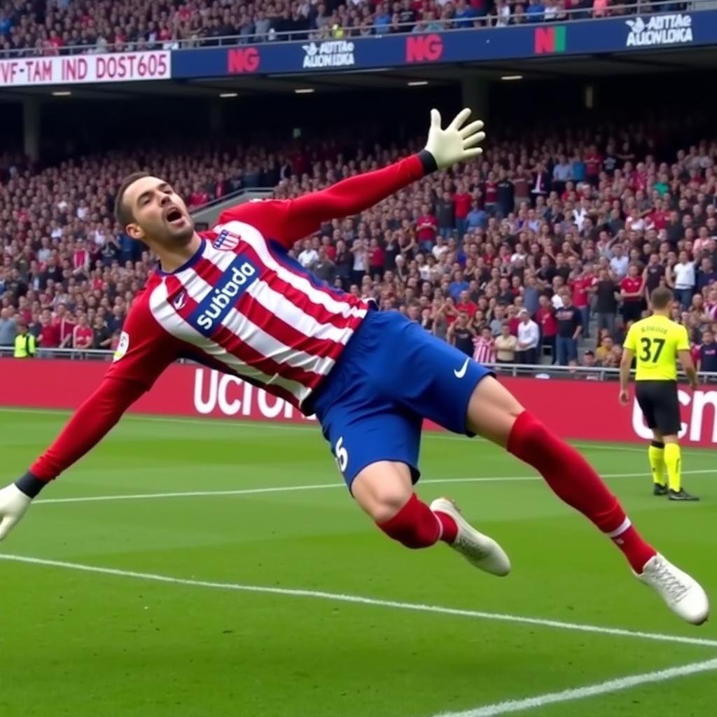 Jan Oblak making a crucial save for Atletico Madrid