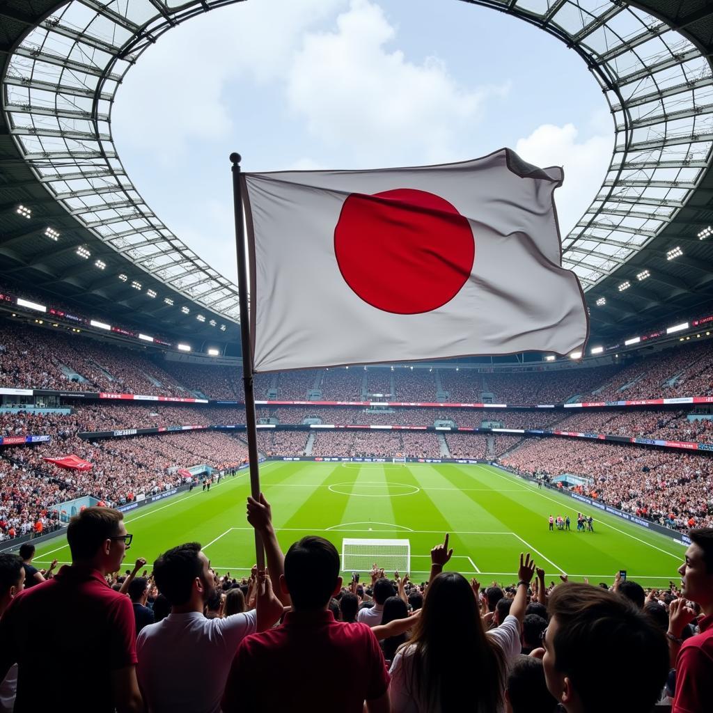 A Japanese flag waving in the Santiago Bernabéu stadium