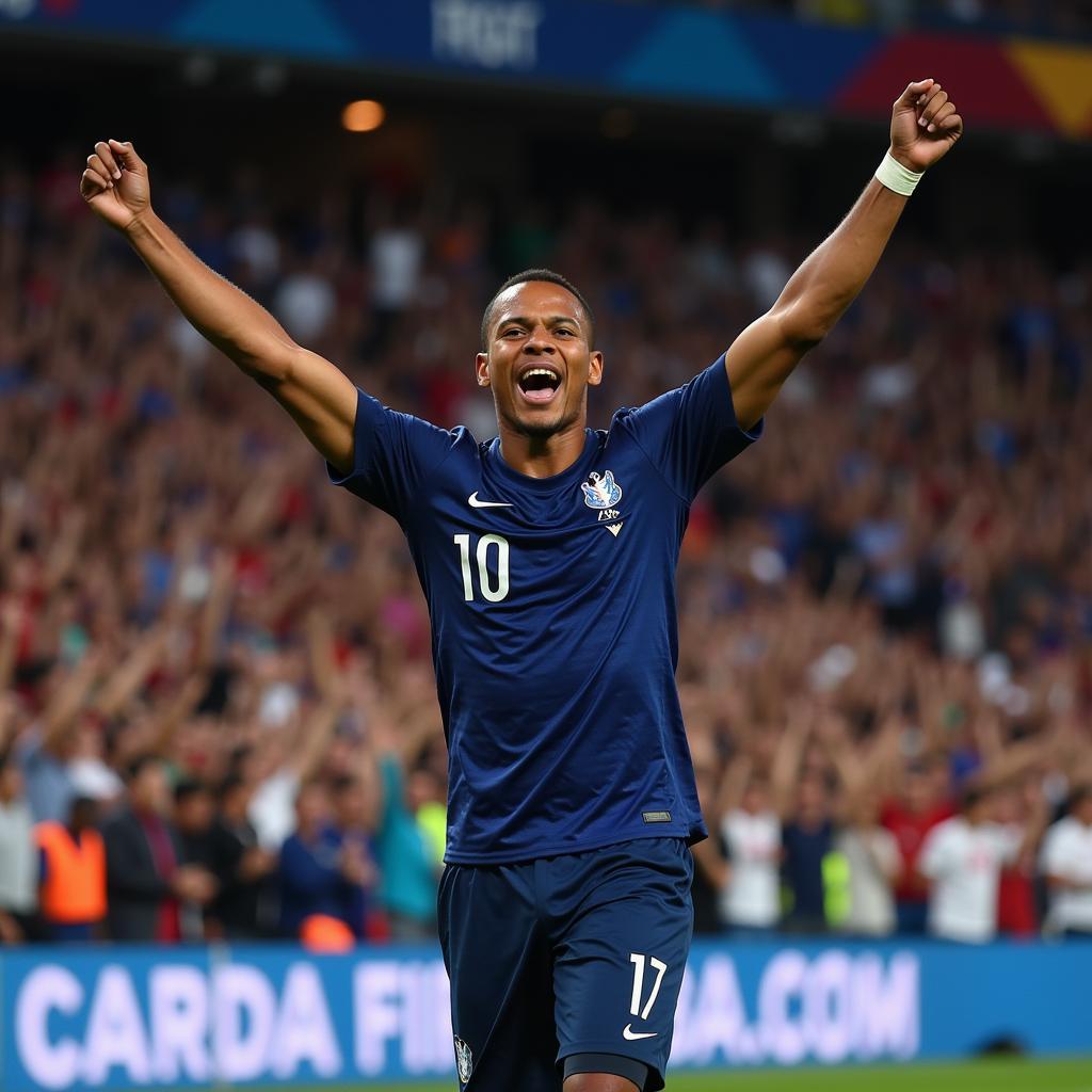 Kylian Mbappé celebrating a goal at the World Cup 2018