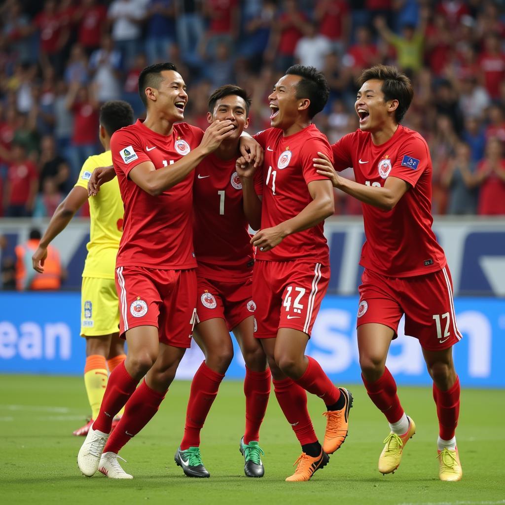 Laos Football Team Celebrating a Goal