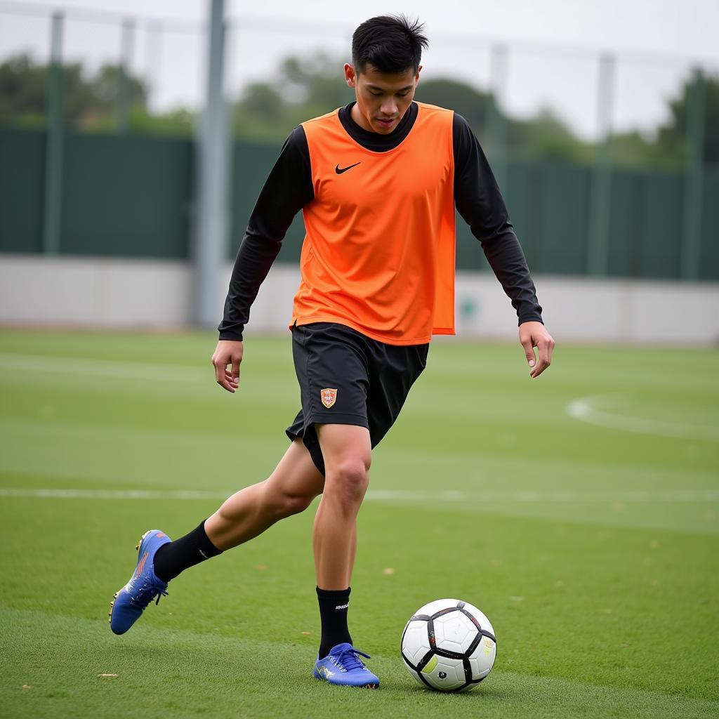 Le Dinh Luong training hard to improve his skills