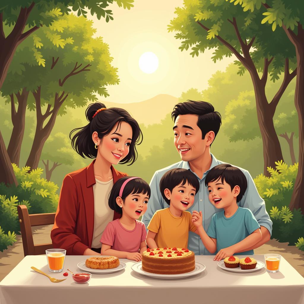 Le Tan Tai with his wife and children, enjoying family time.