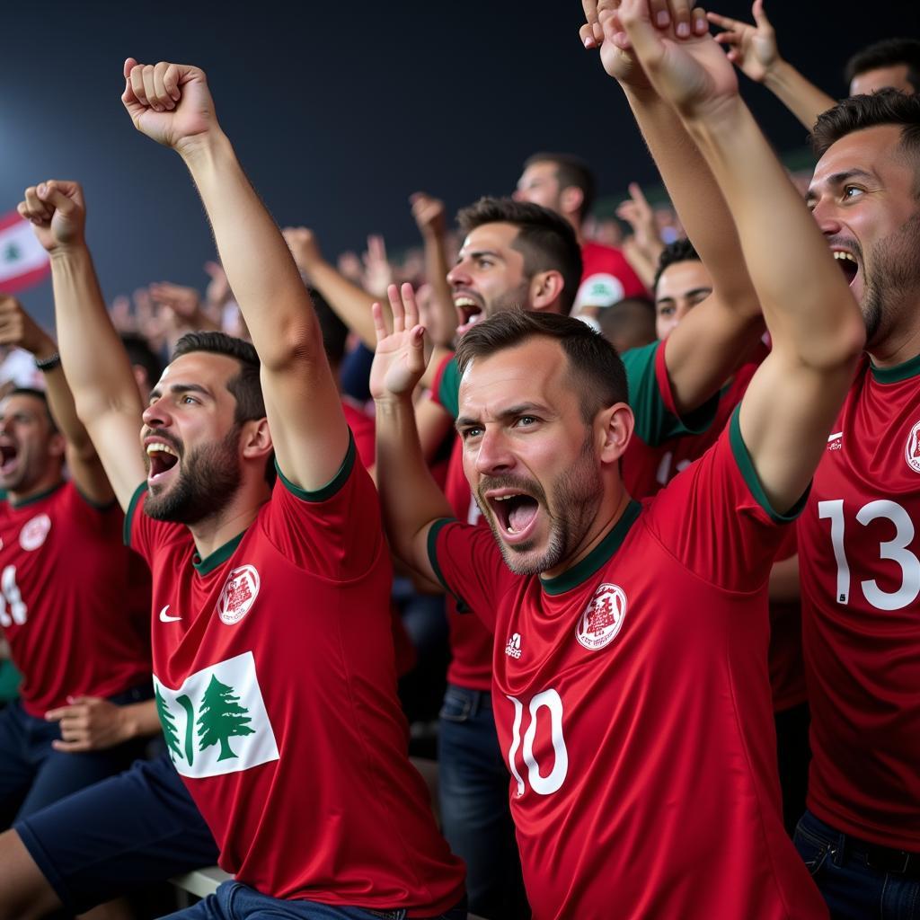 Lebanese fans cheering their team