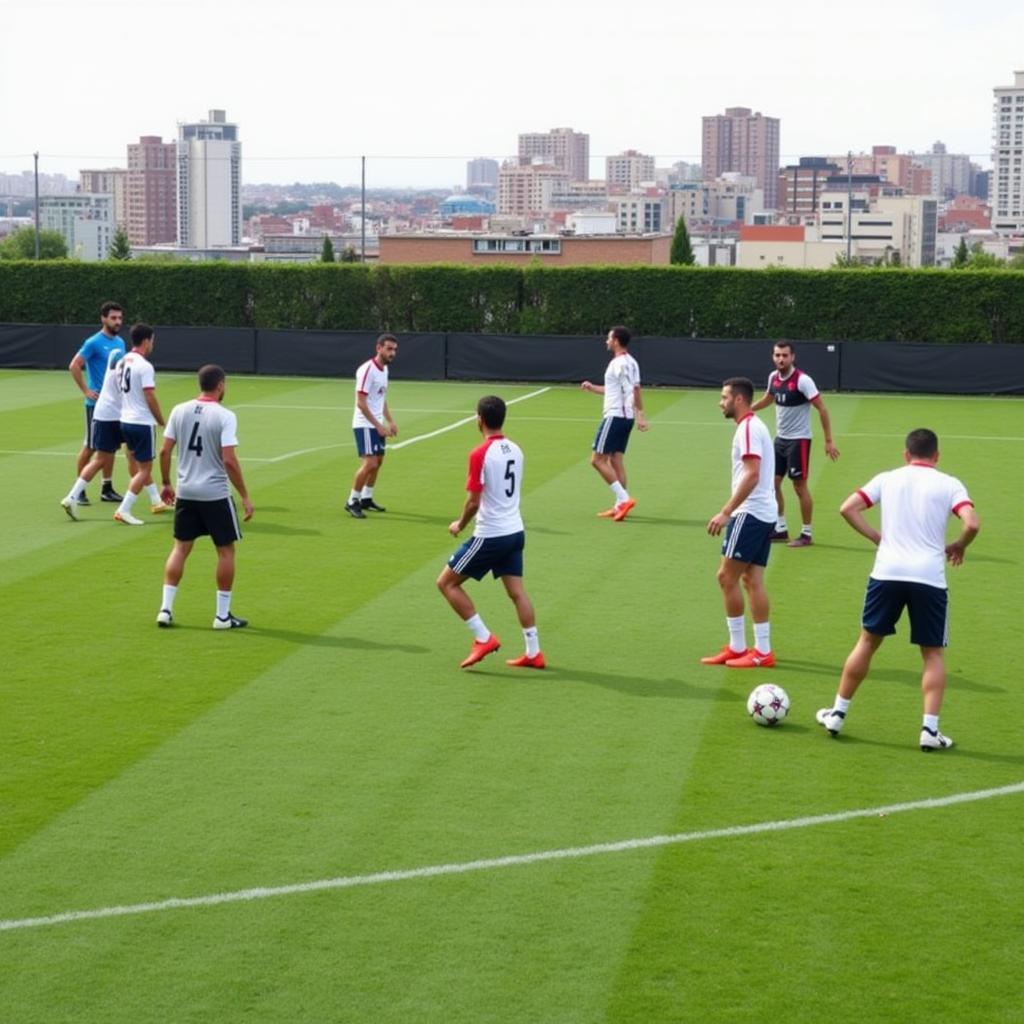 Lebanese football team practicing drills