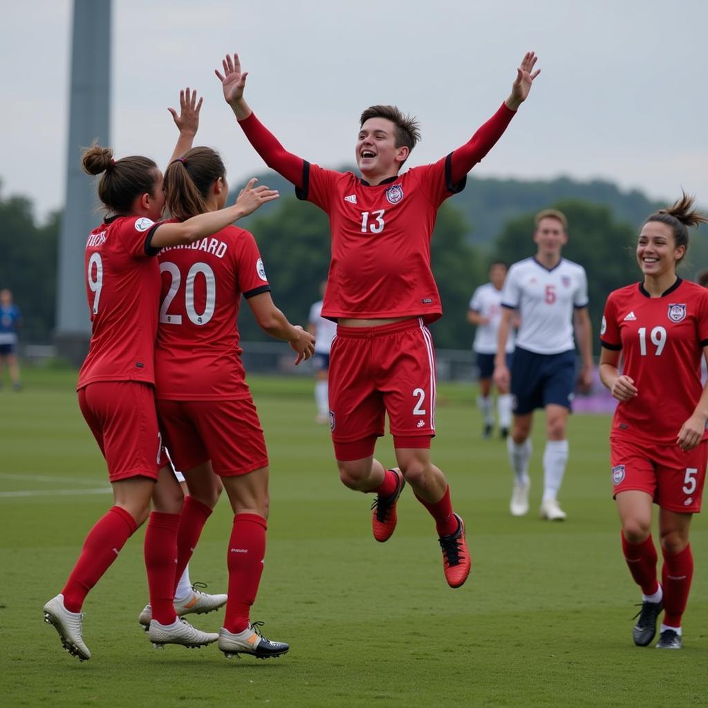 Madison celebrating a goal with his teammates