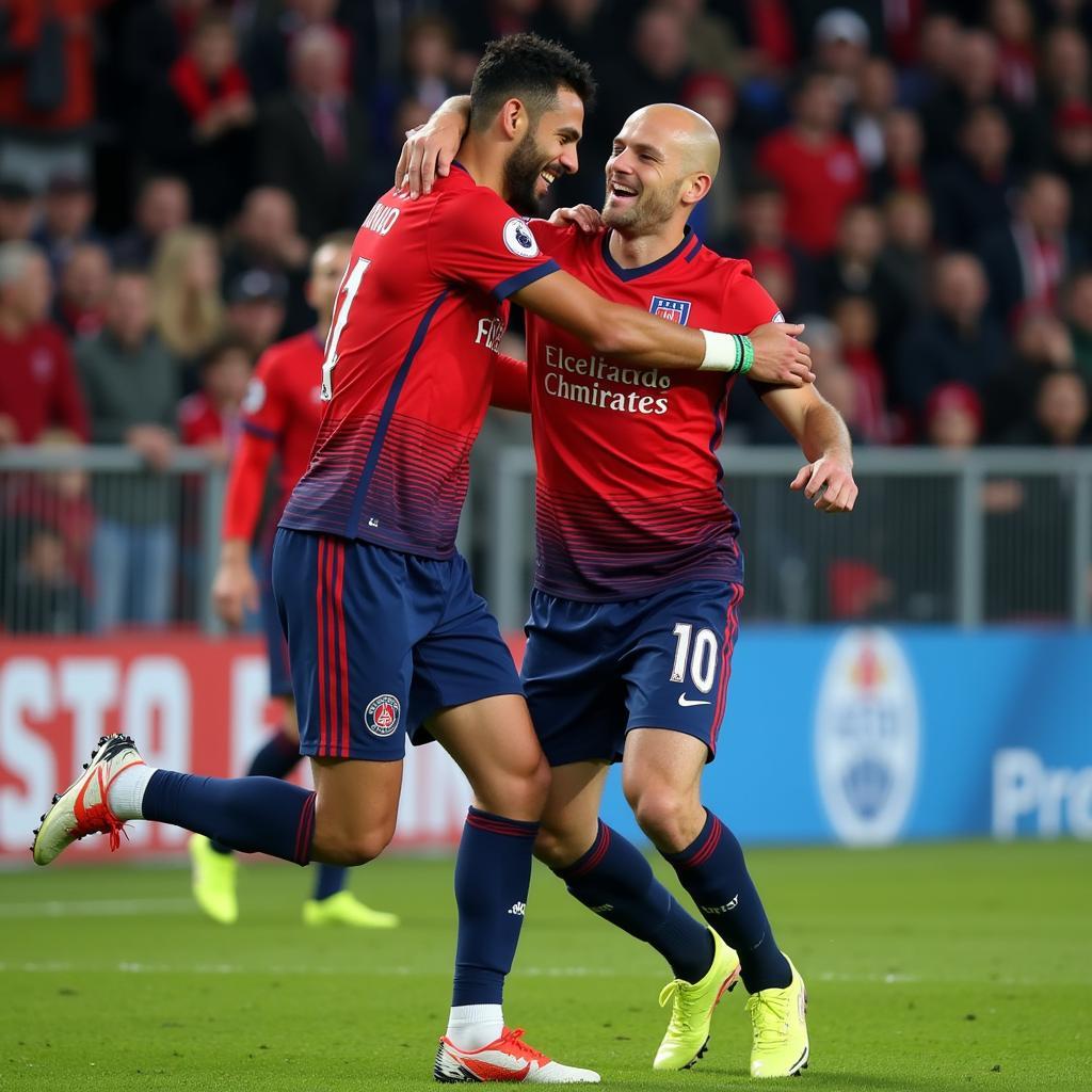 Mahrez and Haaland celebrating a goal together