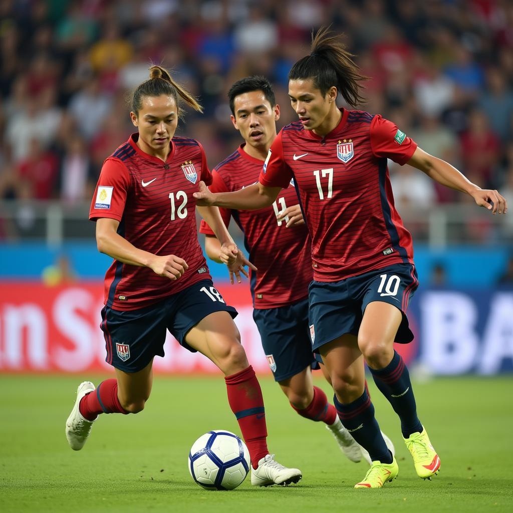 Malaysian Football Players in Action During a Match