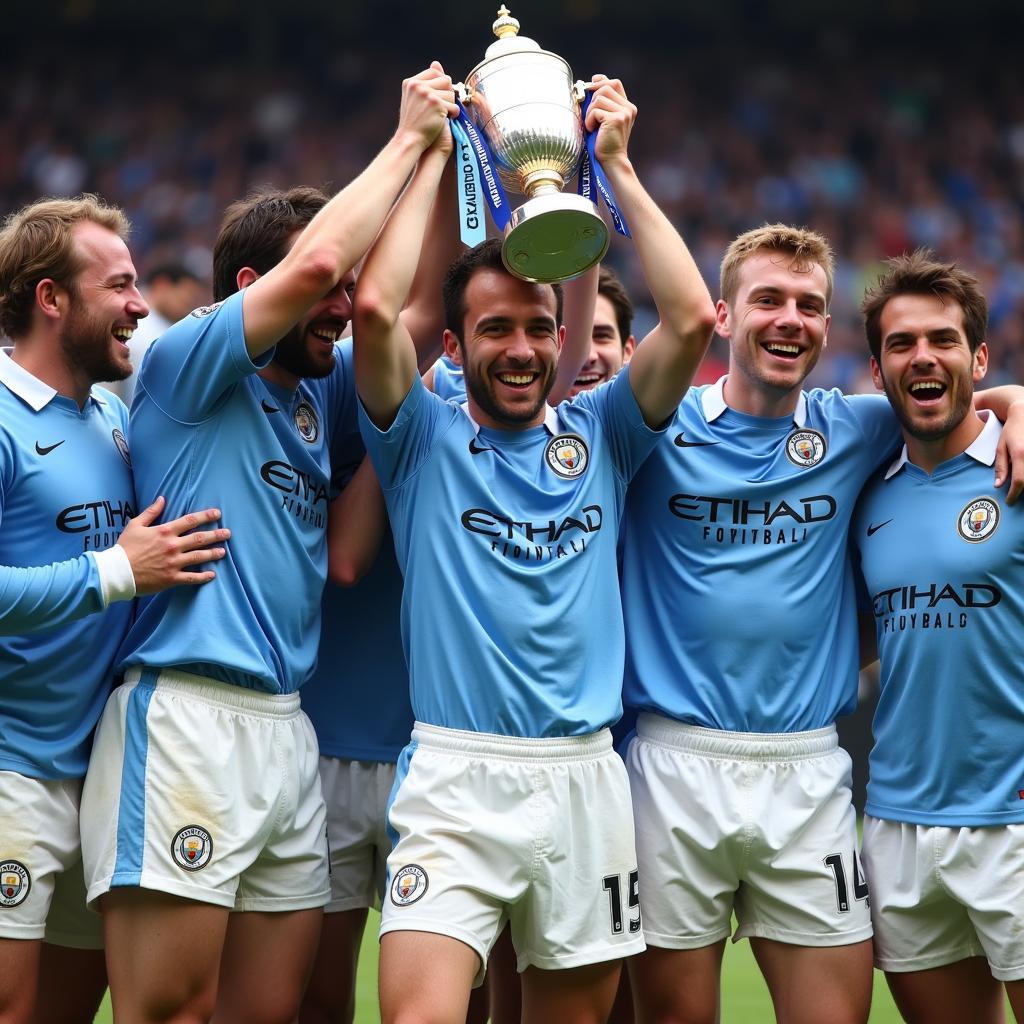 Man City Legends Celebrating a Trophy