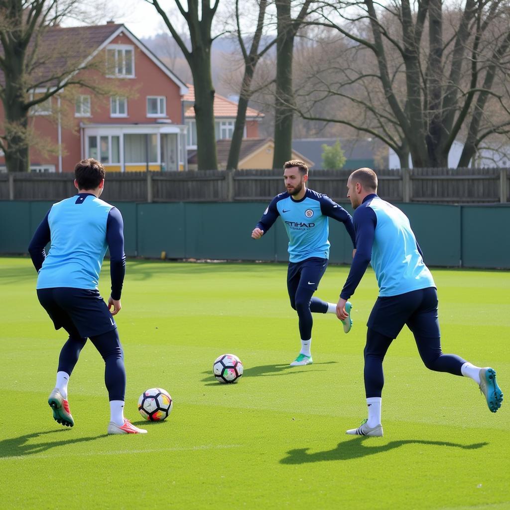 Manchester City players training rigorously