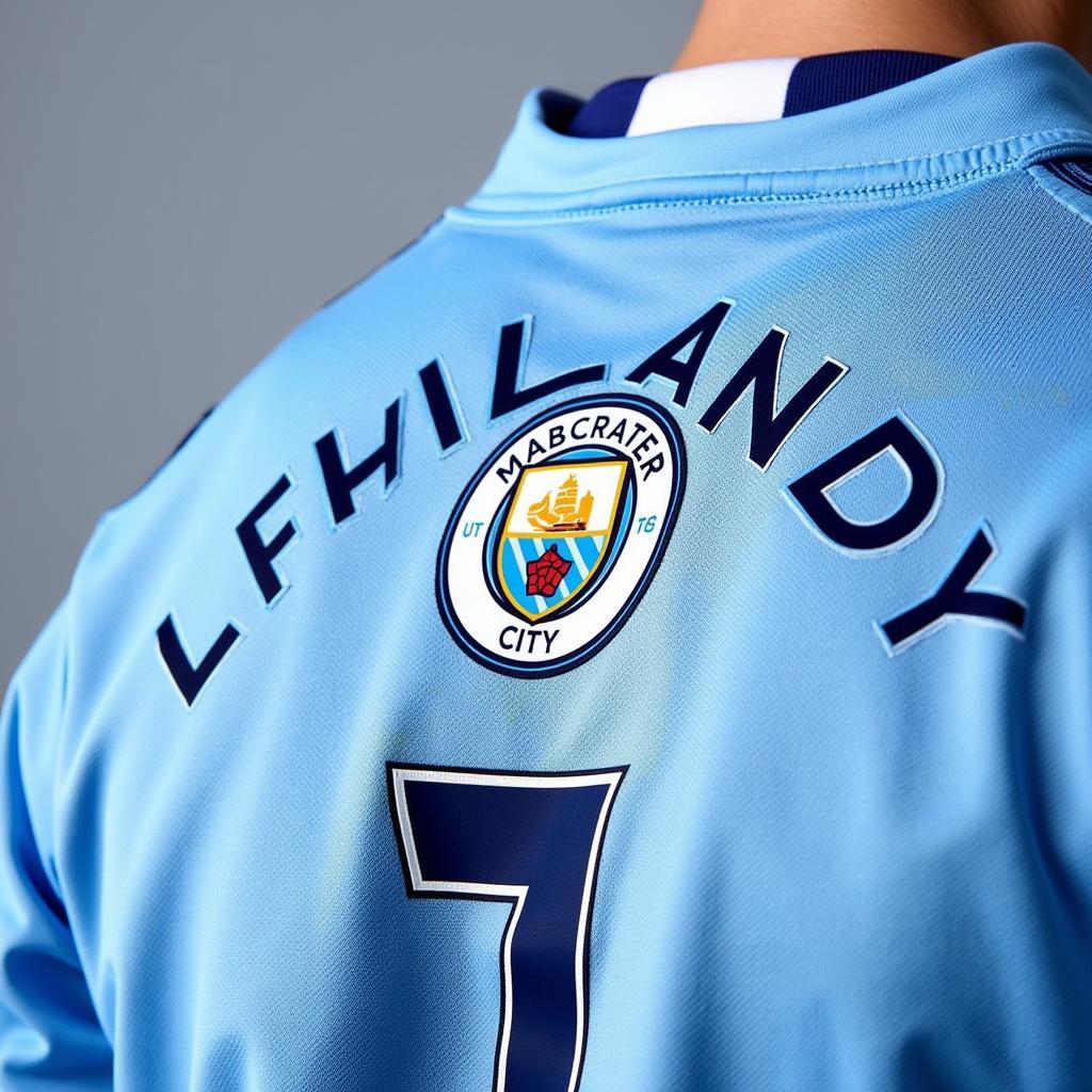 Close-up view of Erling Haaland's Man City third kit