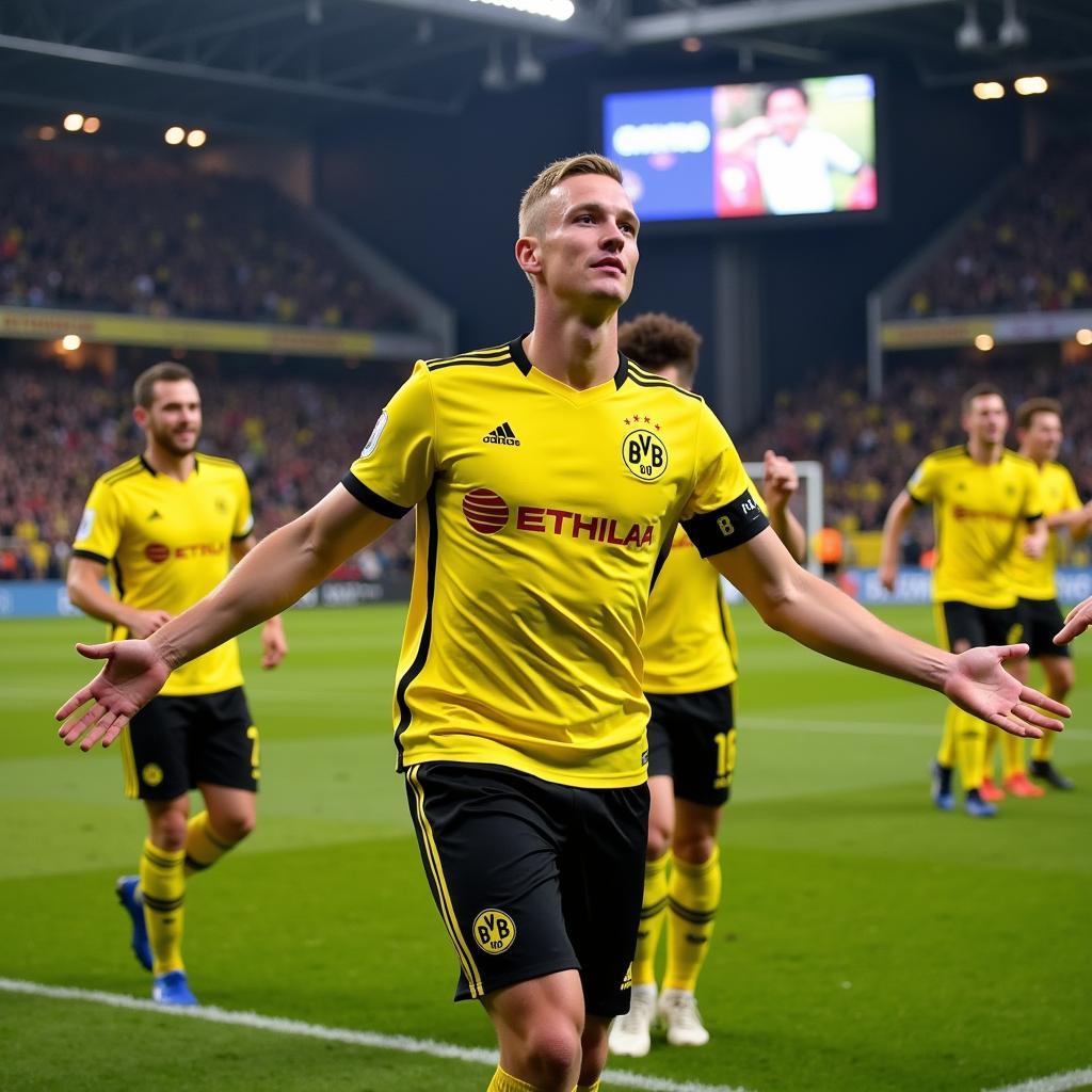 Marco Reus celebrating a goal as Borussia Dortmund captain