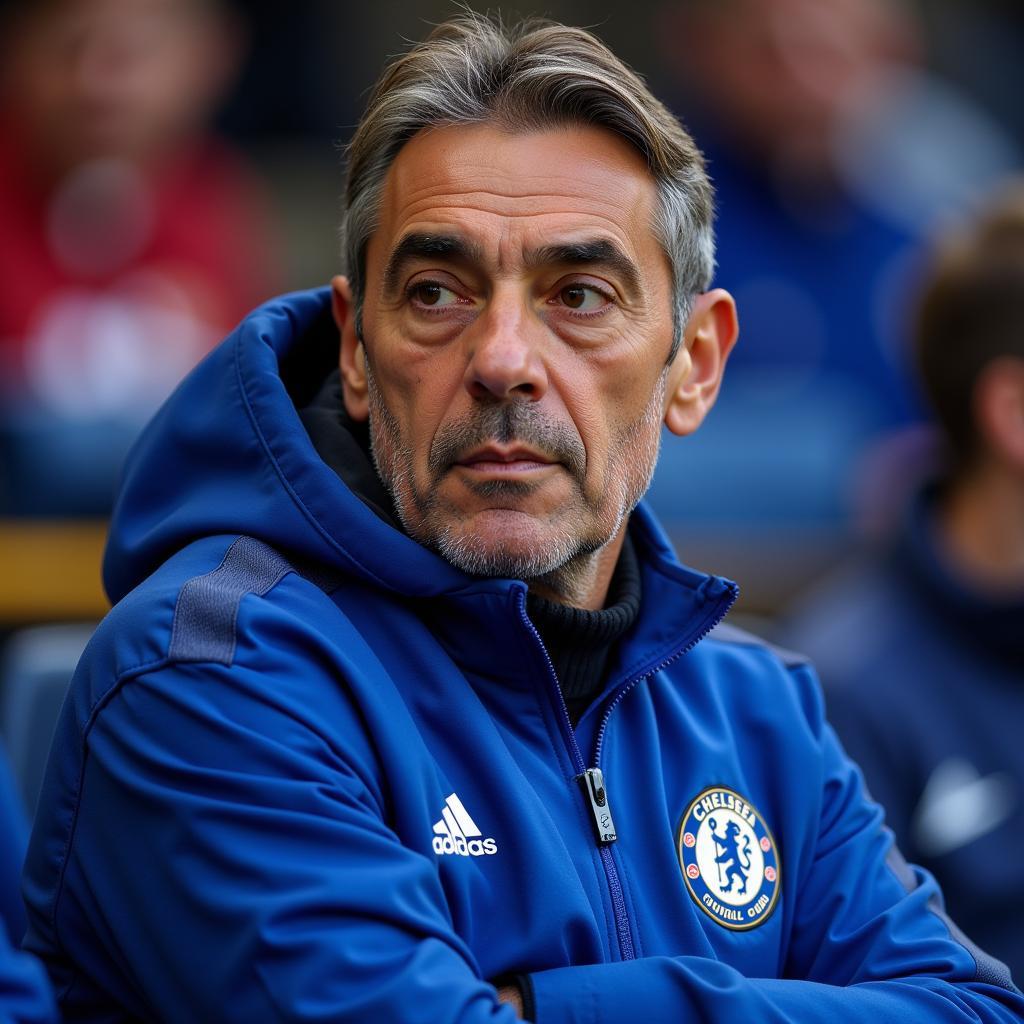 Maurizio Sarri in the Chelsea Dugout