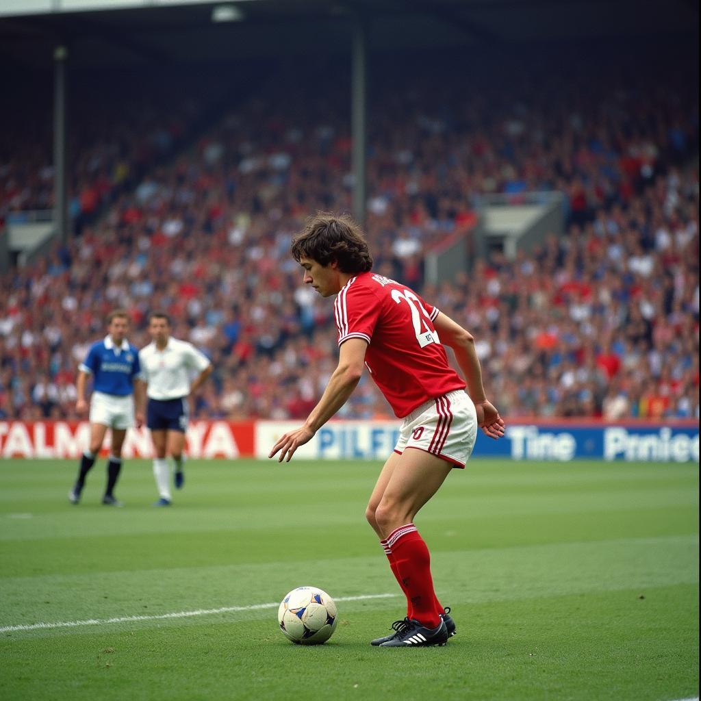 Mendieta preparing to take a free-kick for Valencia.