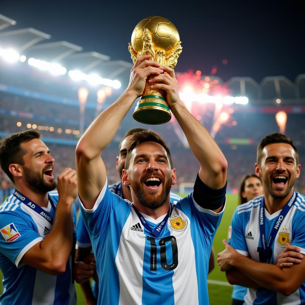 Lionel Messi lifts the World Cup trophy in Qatar