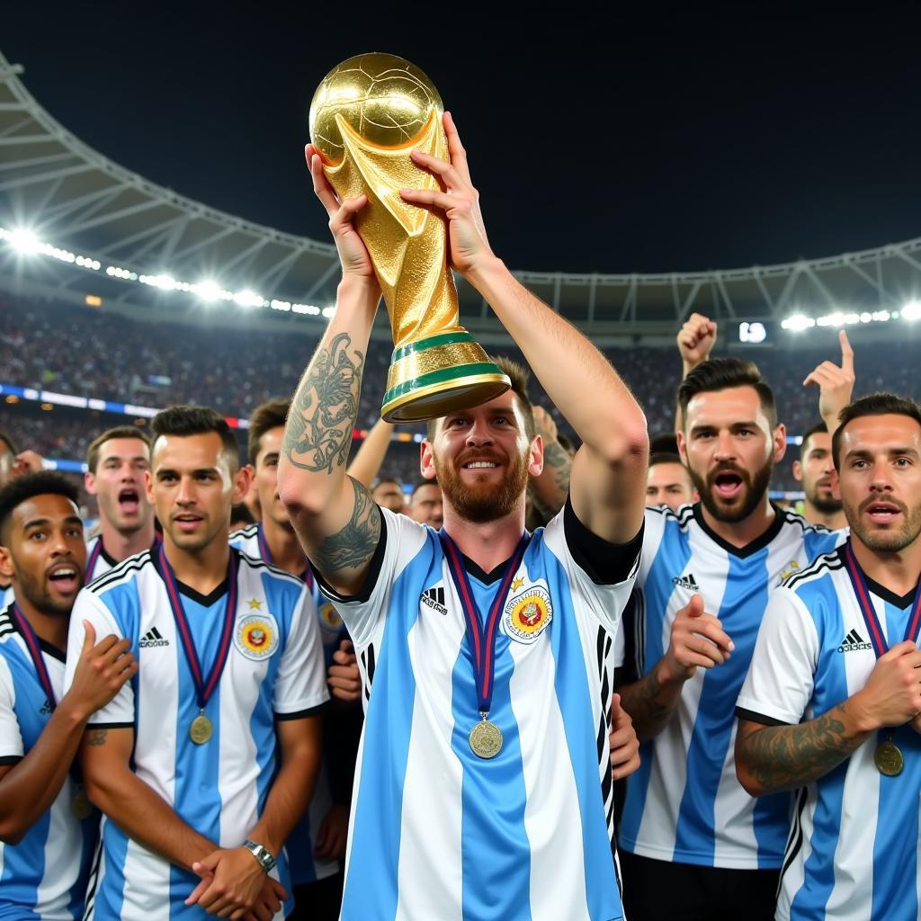 Lionel Messi celebrates winning the World Cup