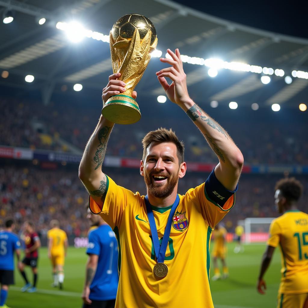 Messi Lifting the World Cup Trophy 2022