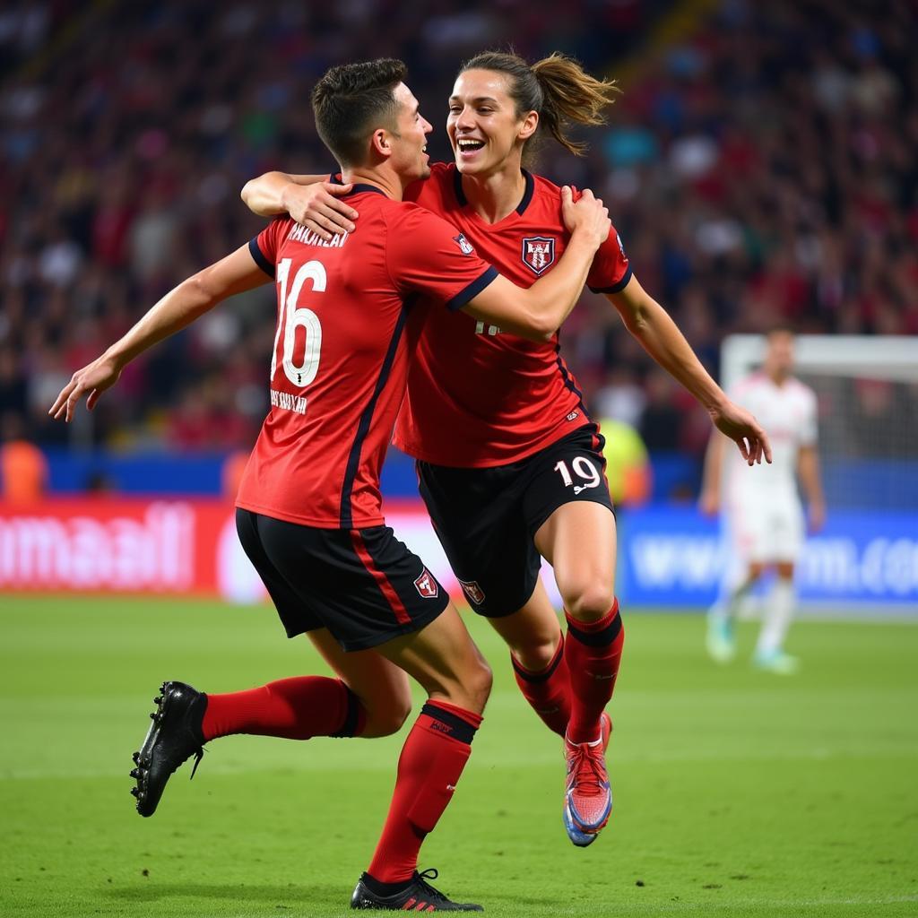 Meunier and Haaland celebrating a goal