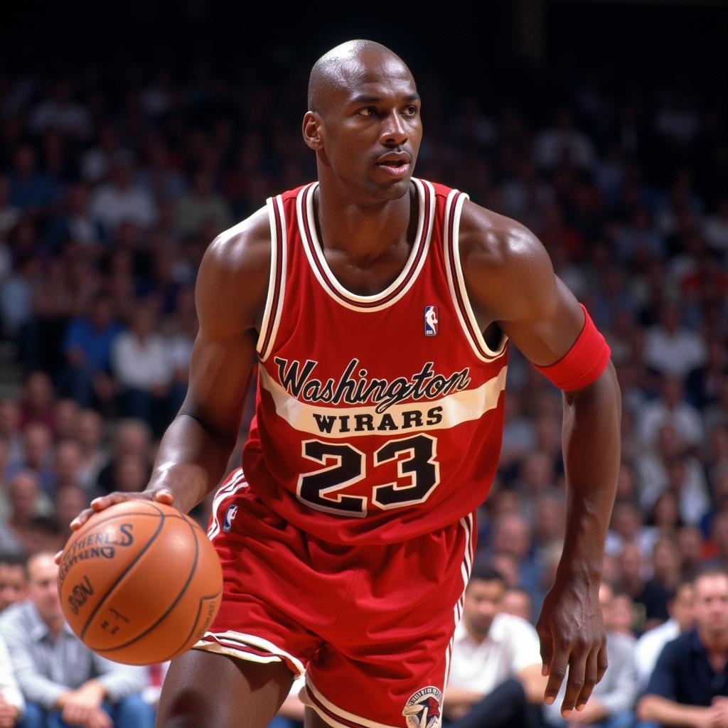 Michael Jordan playing for the Washington Wizards later in his career.