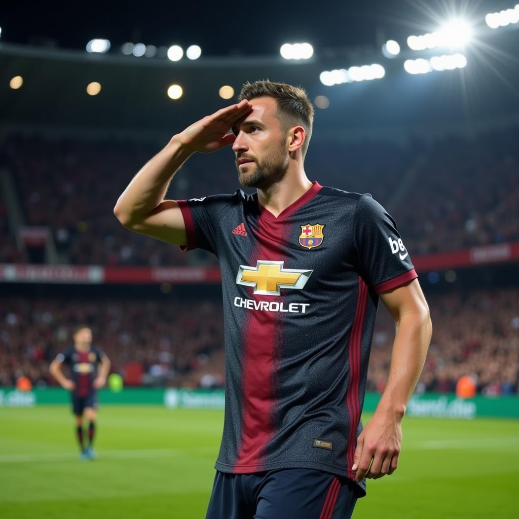 Football Player Performing Military Salute Celebration