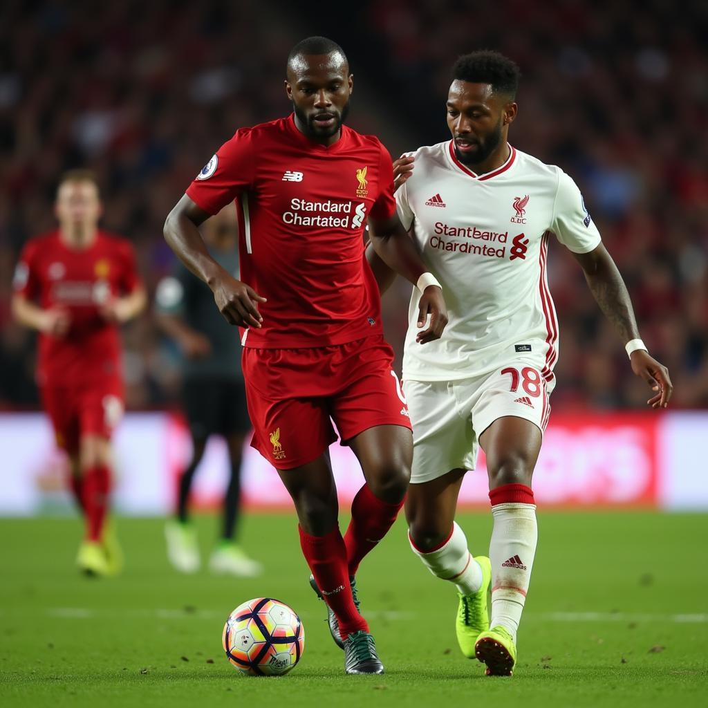 Naby Keita controlling the ball in midfield for Liverpool.