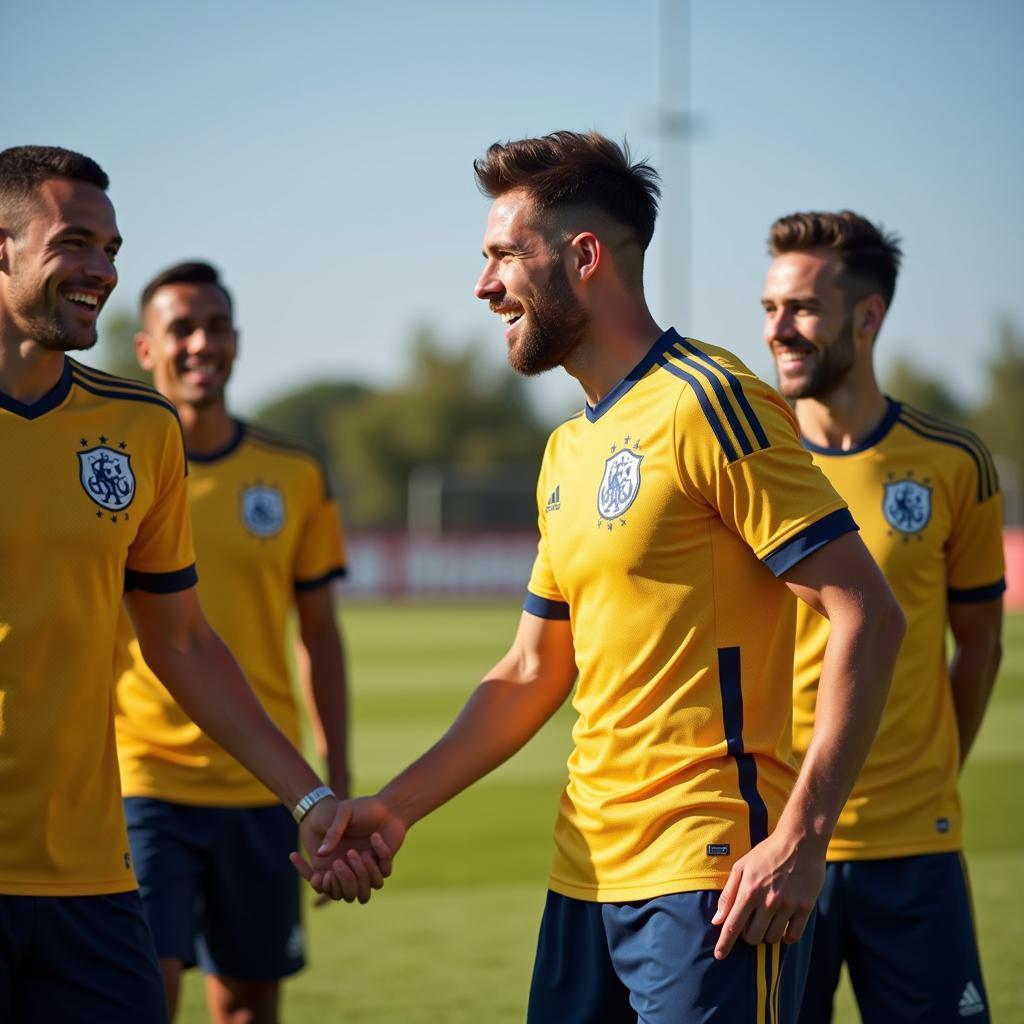 Naturalized Football Player Interacting With Teammates