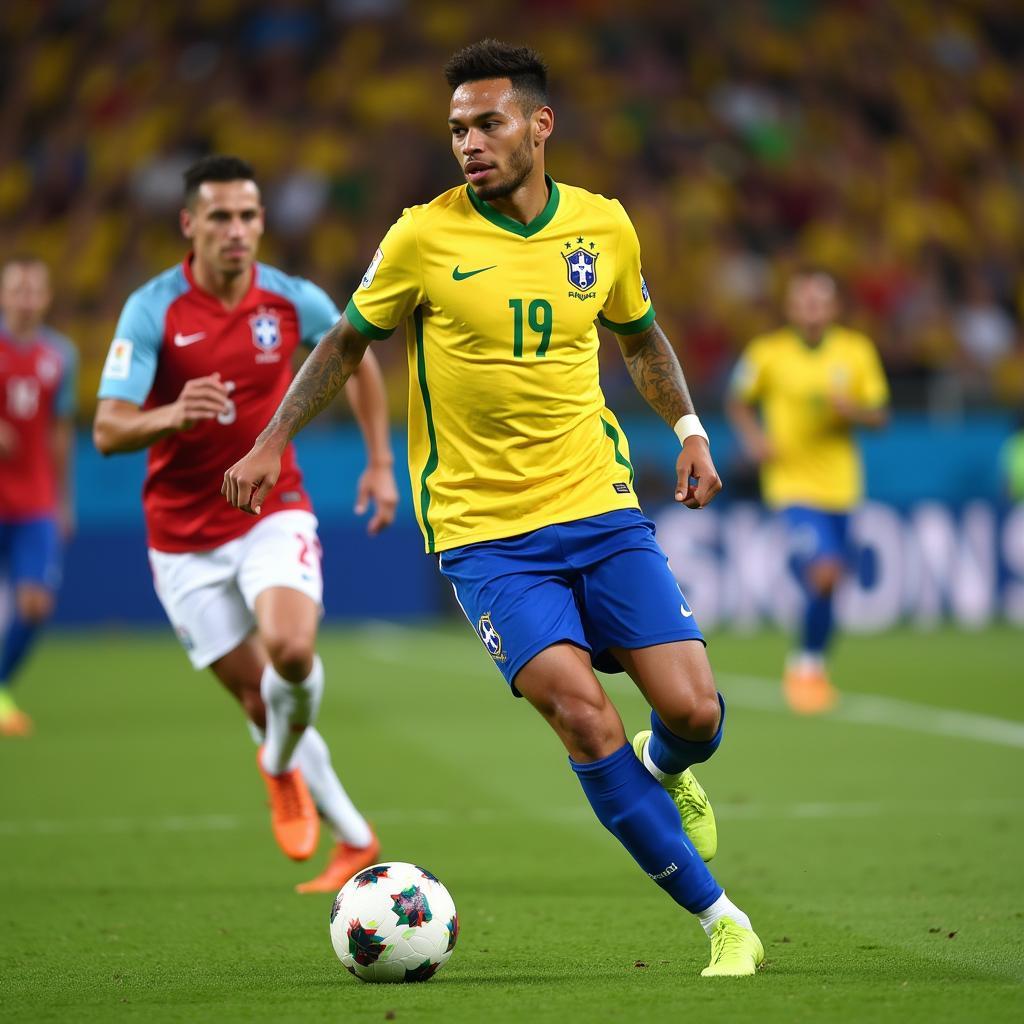 Neymar playing for Brazil