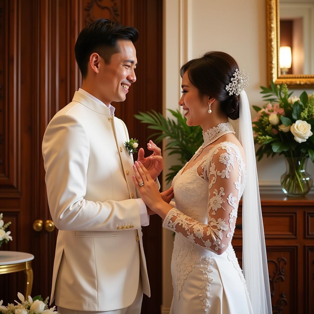 Ngo Hoang Thinh and his bride during the wedding ceremony