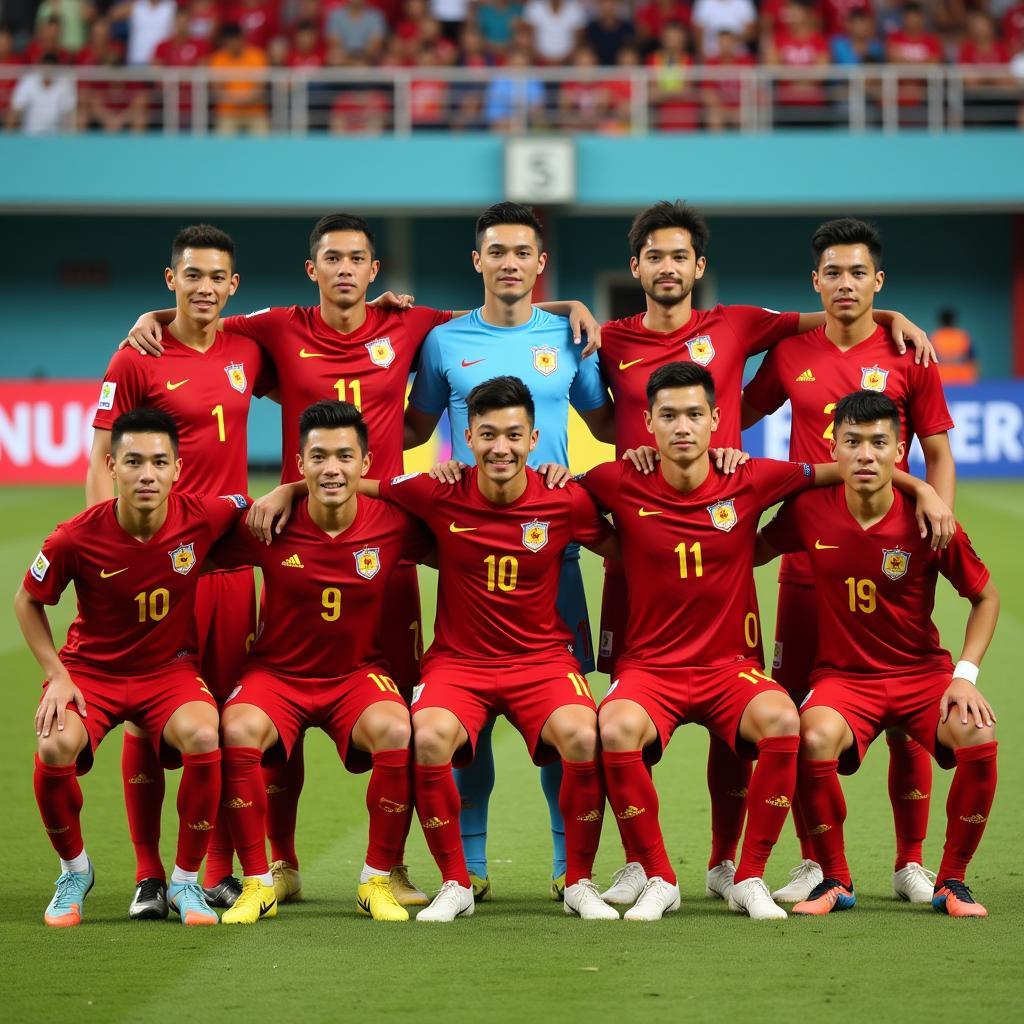 Nguyen Huu Thang posing with the Vietnamese national team