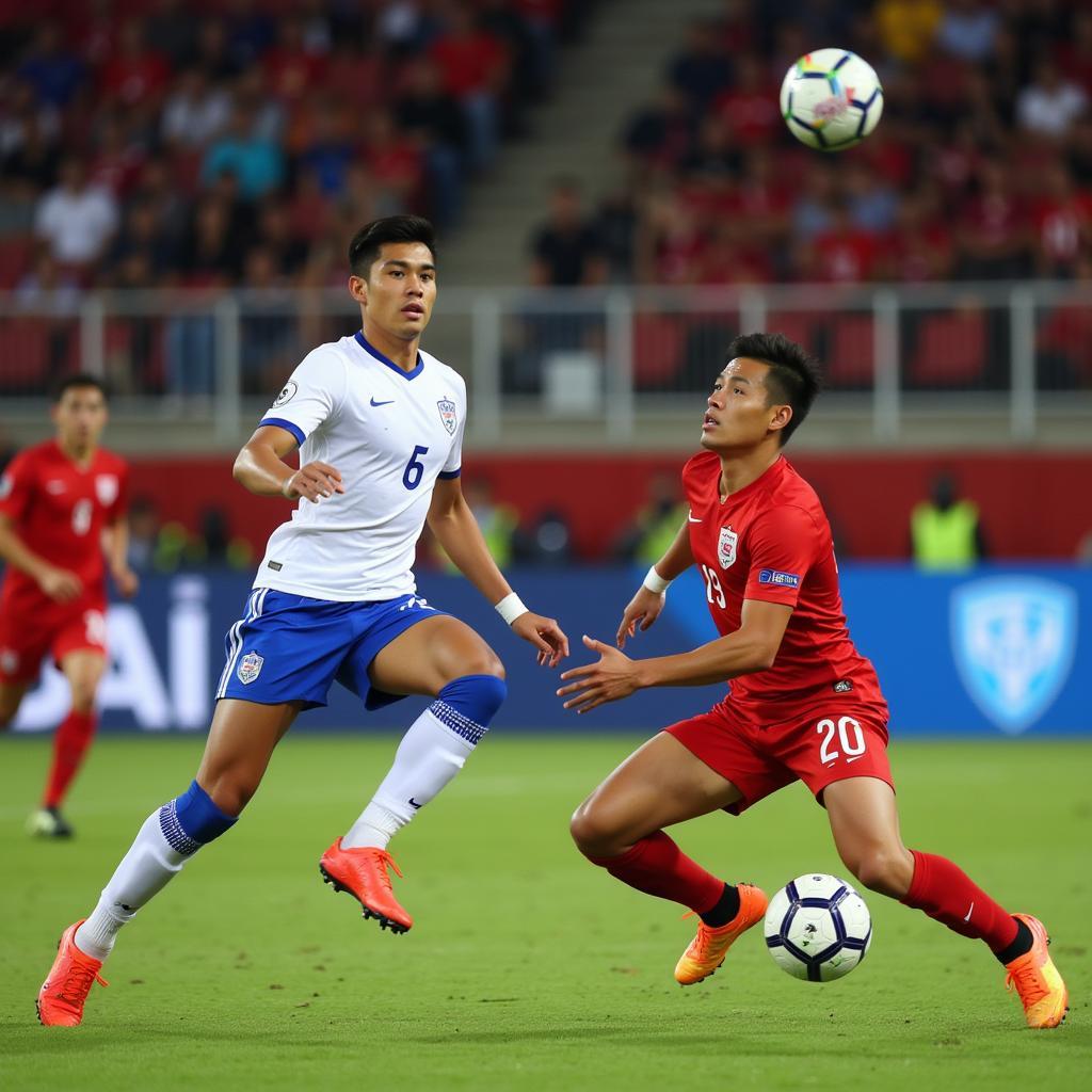 Nguyen Ngoc Duy receives a pass from a teammate.