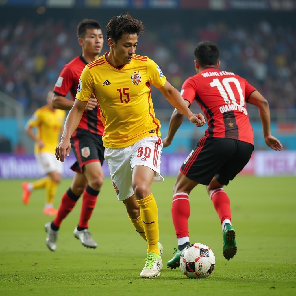 Nguyen Quang Hai in action for Hanoi FC