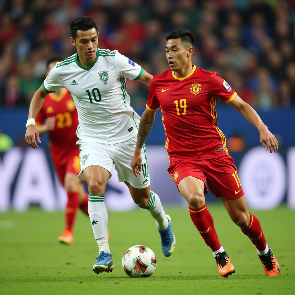 Nguyen Xuan Manh showcasing his skills during a football match.