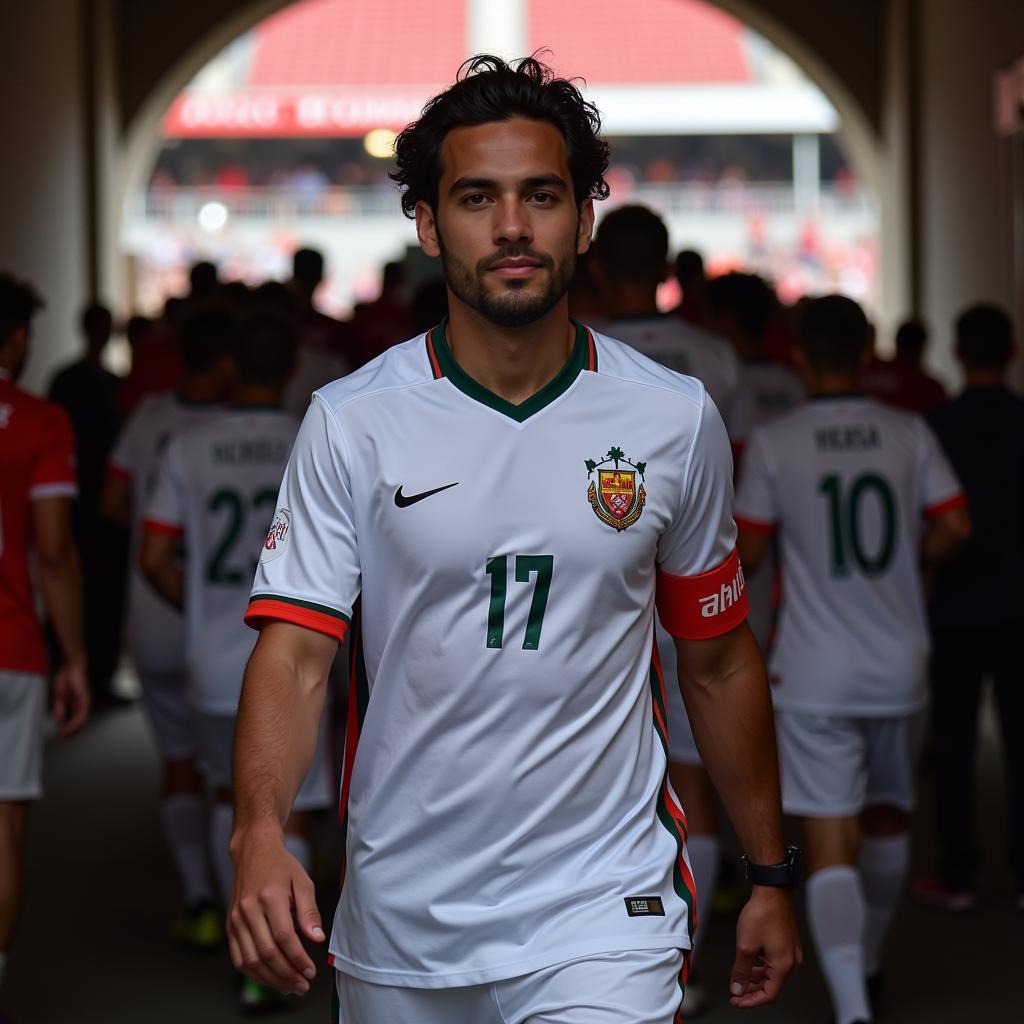 Norshahrul Idlan Talaha leading the Malaysian team onto the field in the AFF Suzuki Cup 2018.