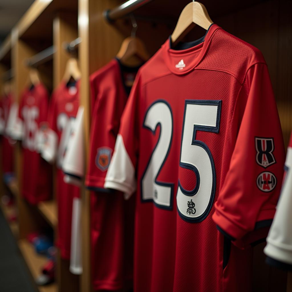 Number 25 Football Shirt Hanging in Locker Room