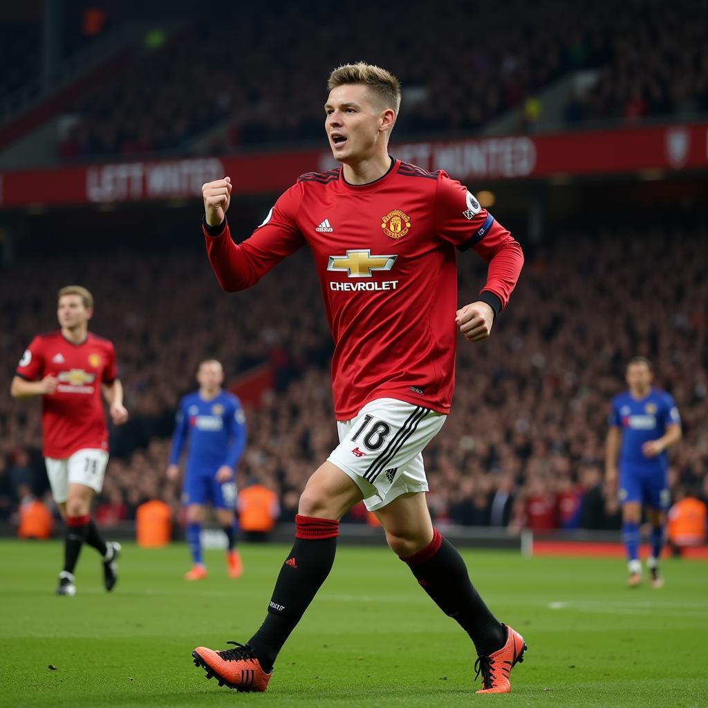 Ole Gunnar Solskjaer celebrating a goal for Manchester United